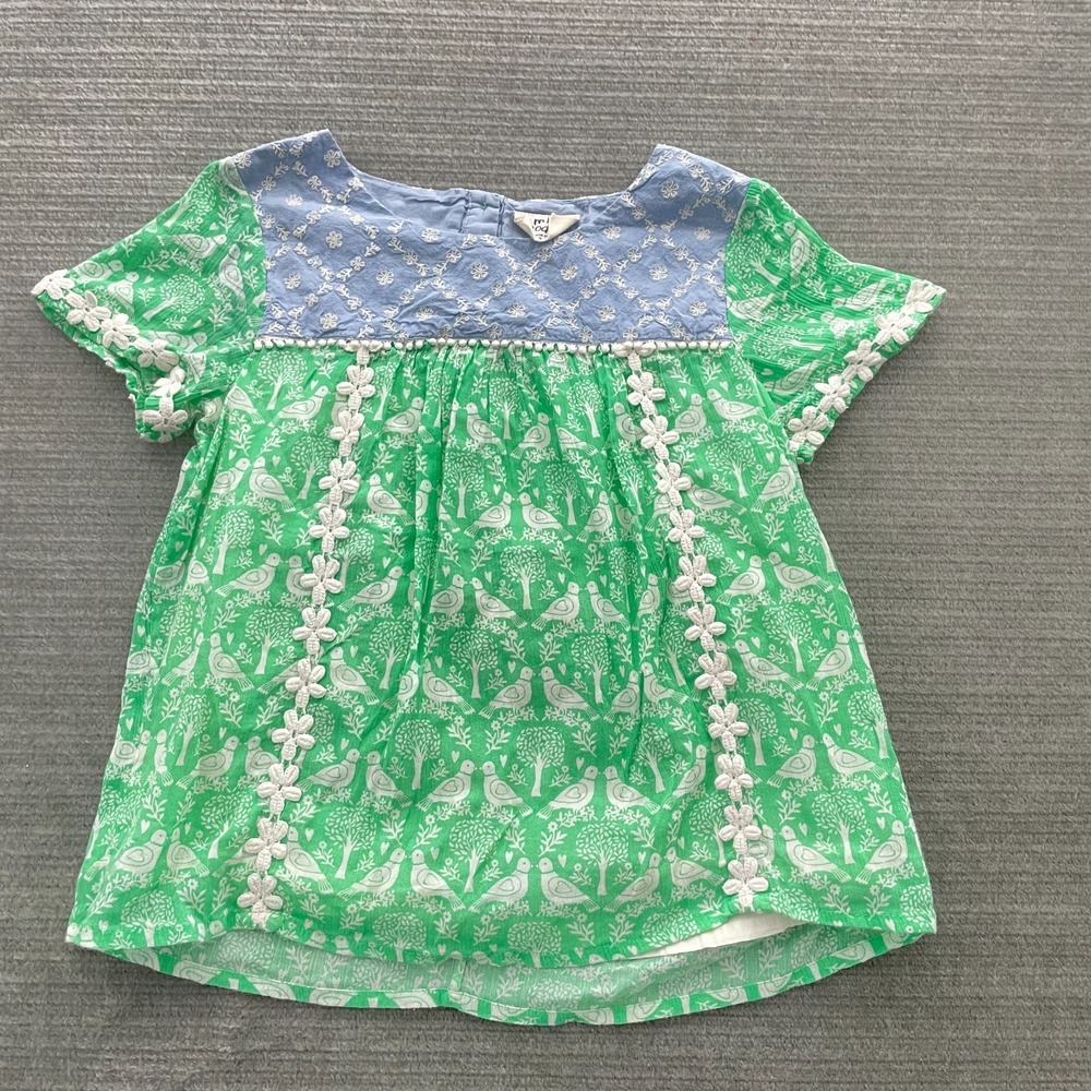 Mini Boden Top Girls 9-10Yrs Bird Novelty Embroidered  Green